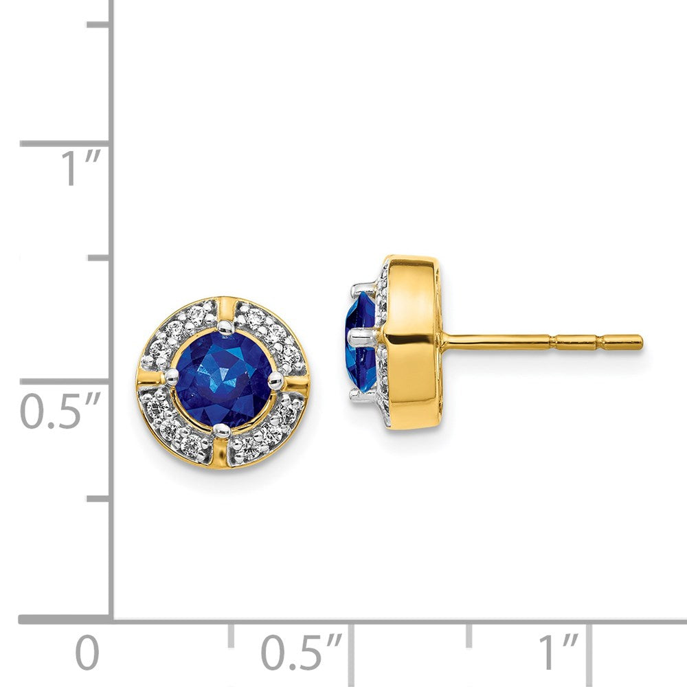 Solid 14k Yellow Gold Simulated CZ and Sapphire Fancy Halo Earrings