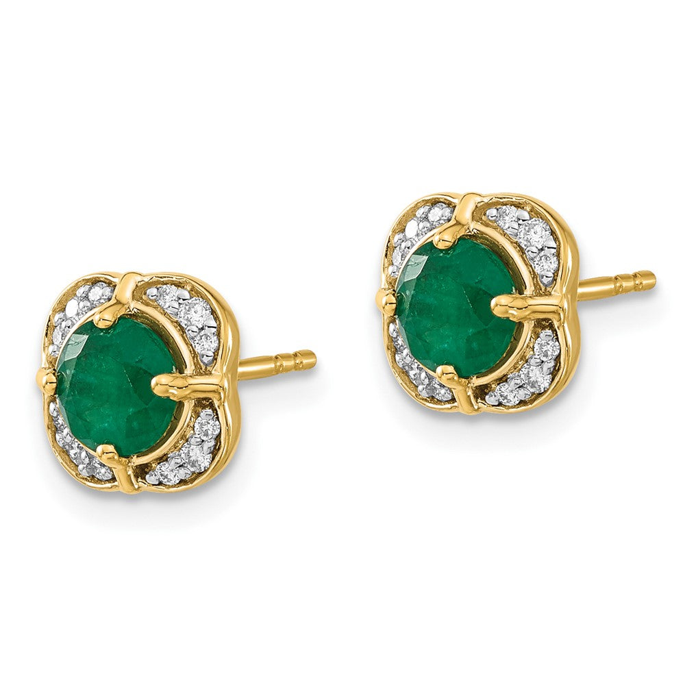 14k Yellow Gold Real Diamond and Emerald Fancy Earrings