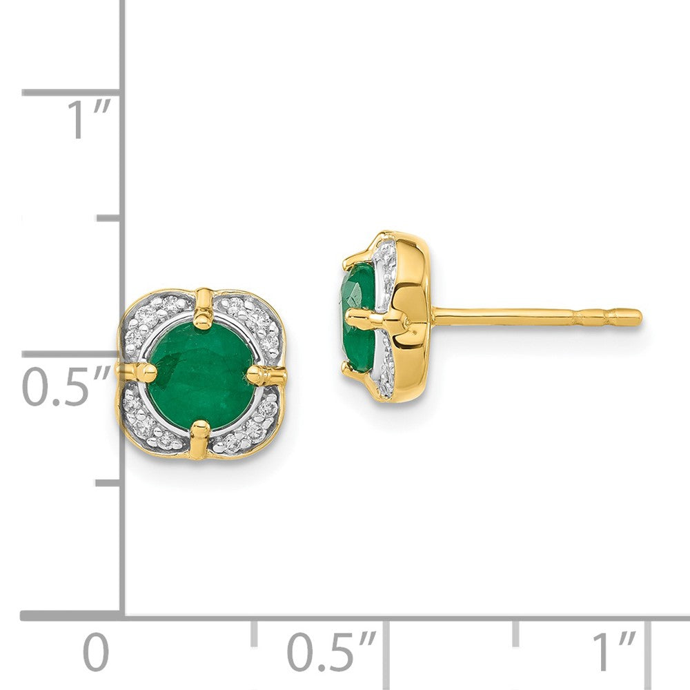 14k Yellow Gold Real Diamond and Emerald Fancy Earrings