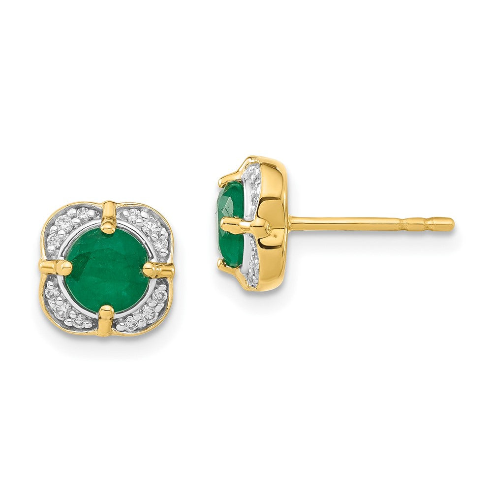 14k Yellow Gold Real Diamond and Emerald Fancy Earrings