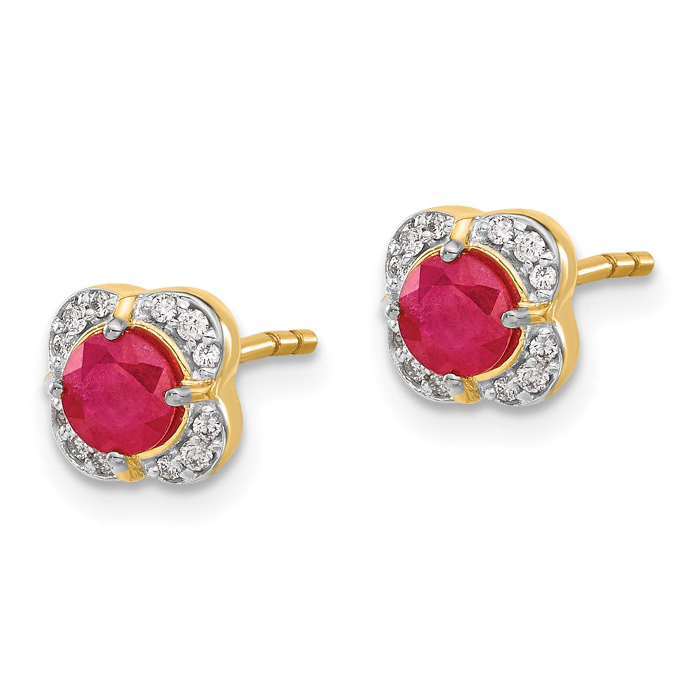 Solid 14k Yellow Gold Simulated CZ and Ruby Fancy Earrings