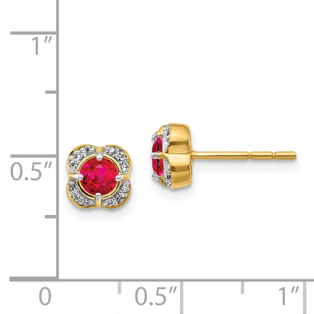 Solid 14k Yellow Gold Simulated CZ and Ruby Fancy Earrings