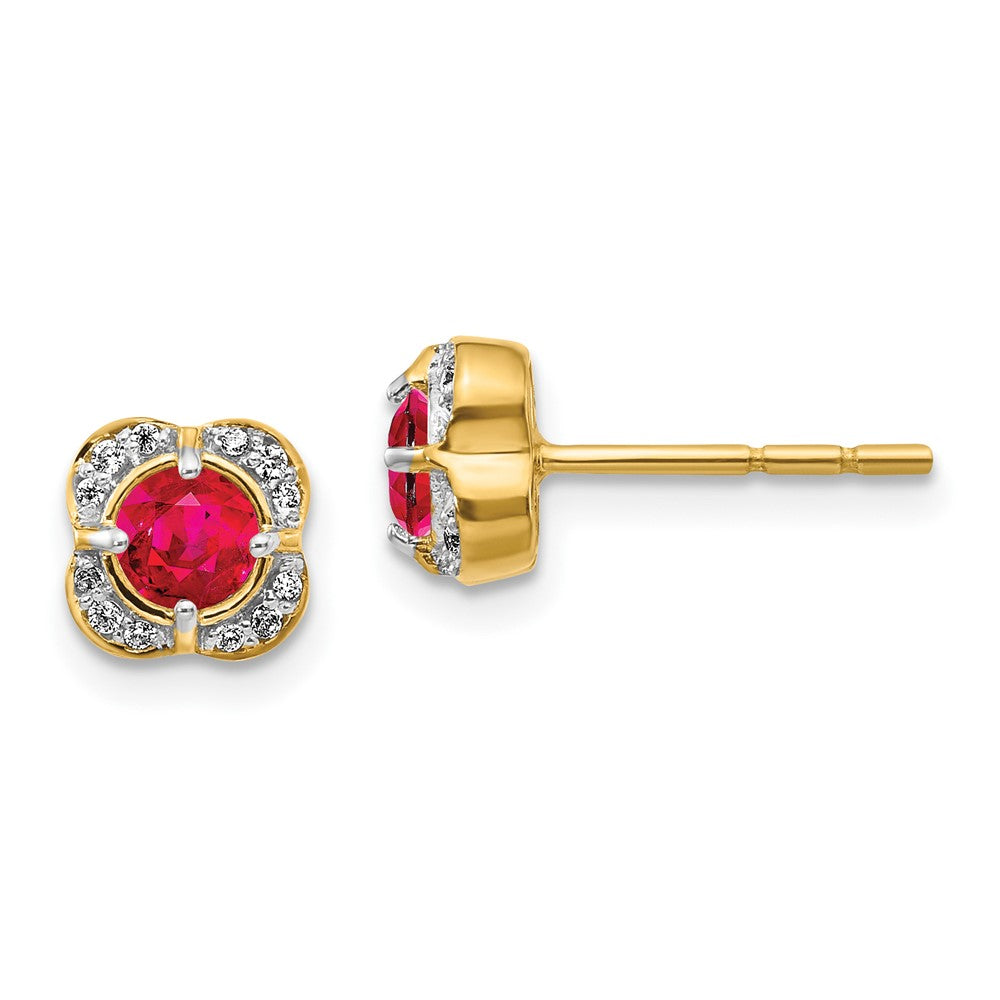 Solid 14k Yellow Gold Simulated CZ and Ruby Fancy Earrings