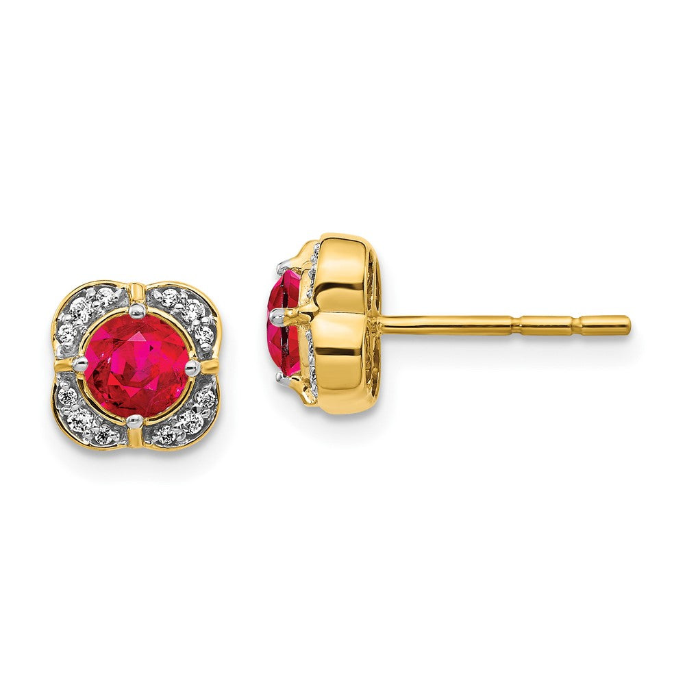 Solid 14k Yellow Gold Simulated CZ and Ruby Fancy Earrings