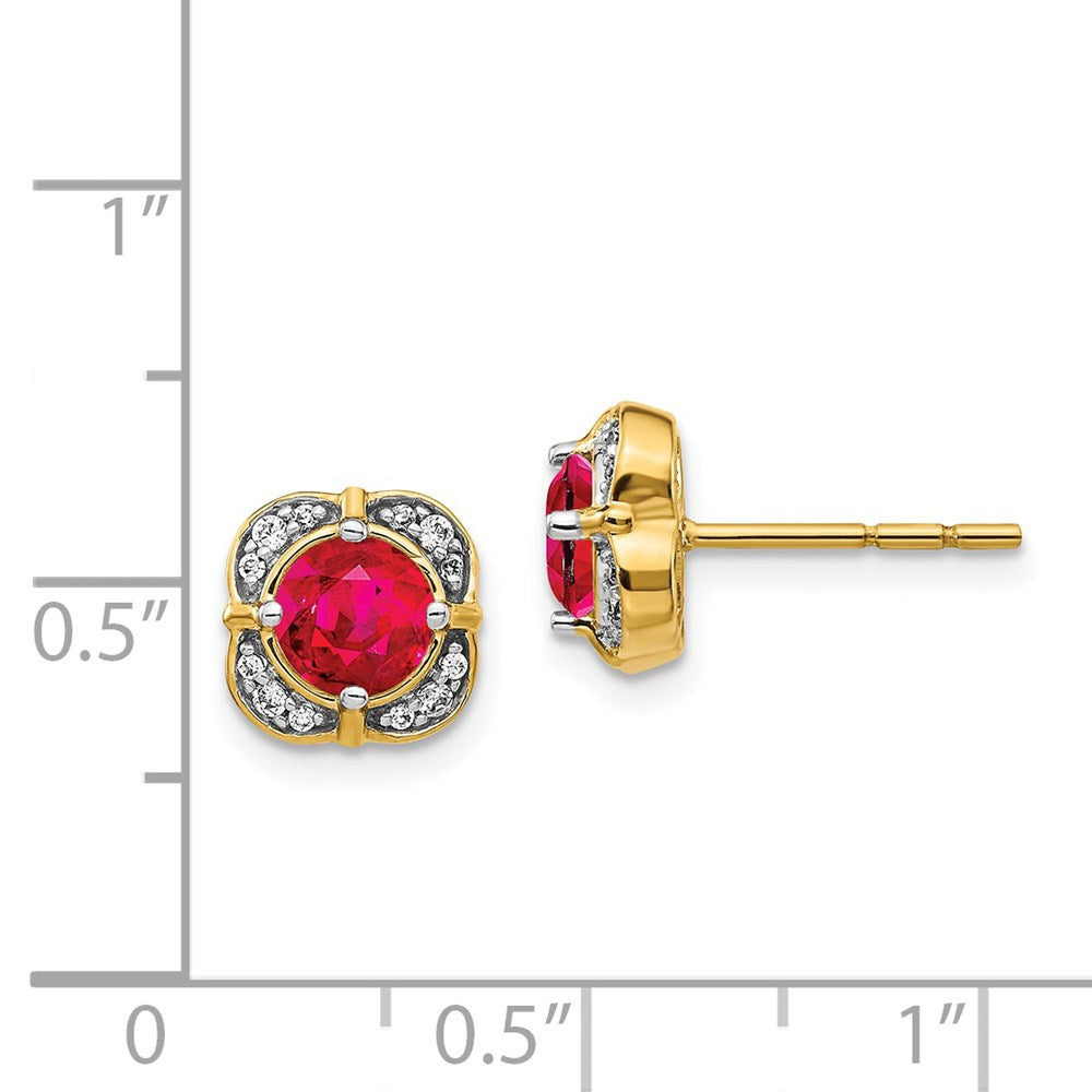 Solid 14k Yellow Gold Simulated CZ and Ruby Fancy Earrings