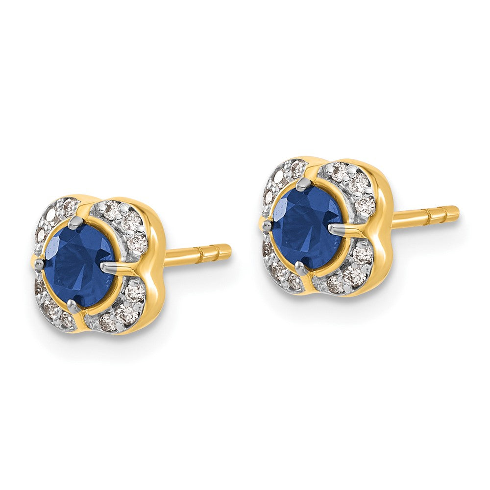 Solid 14k Yellow Gold Simulated CZ and Sapphire Fancy Earrings