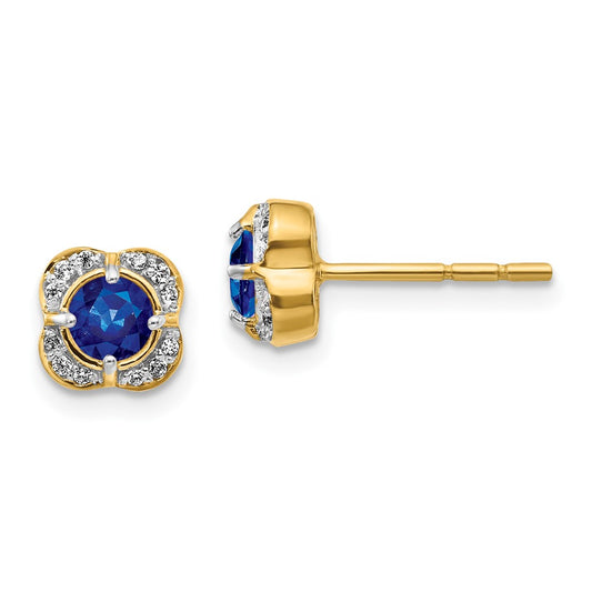 Solid 14k Yellow Gold Simulated CZ and Sapphire Fancy Earrings