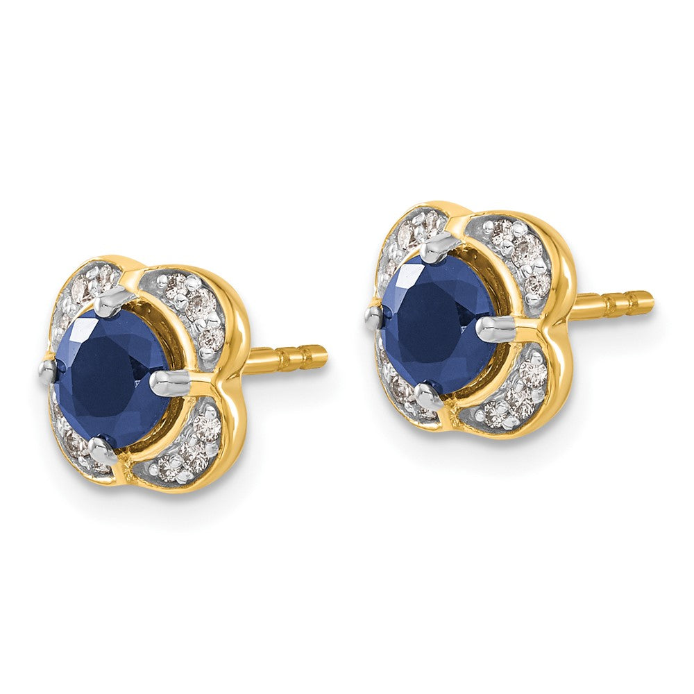 Solid 14k Yellow Gold Simulated CZ and Sapphire Fancy Earrings