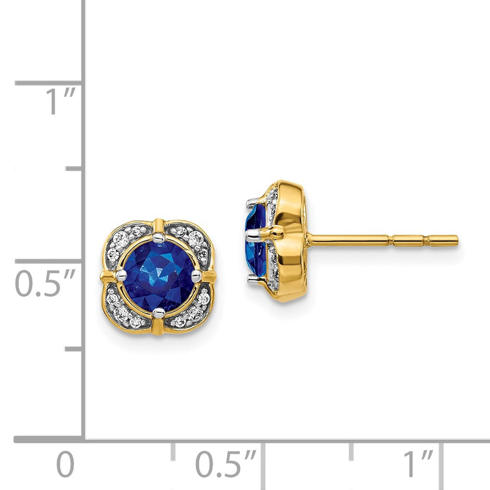 Solid 14k Yellow Gold Simulated CZ and Sapphire Fancy Earrings