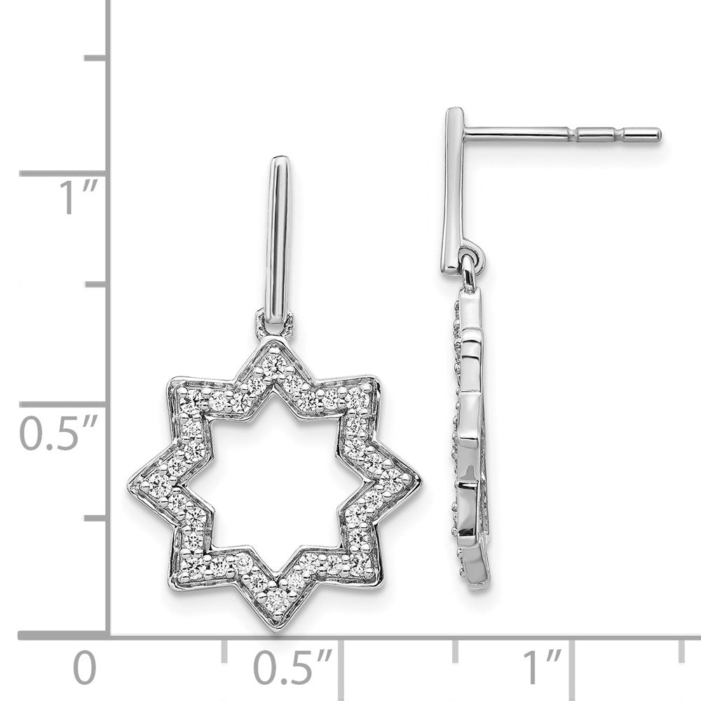 Solid 14k White Gold Simulated CZ Fancy Dangle Star Earrings