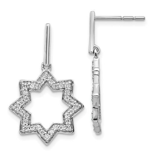 Solid 14k White Gold Simulated CZ Fancy Dangle Star Earrings