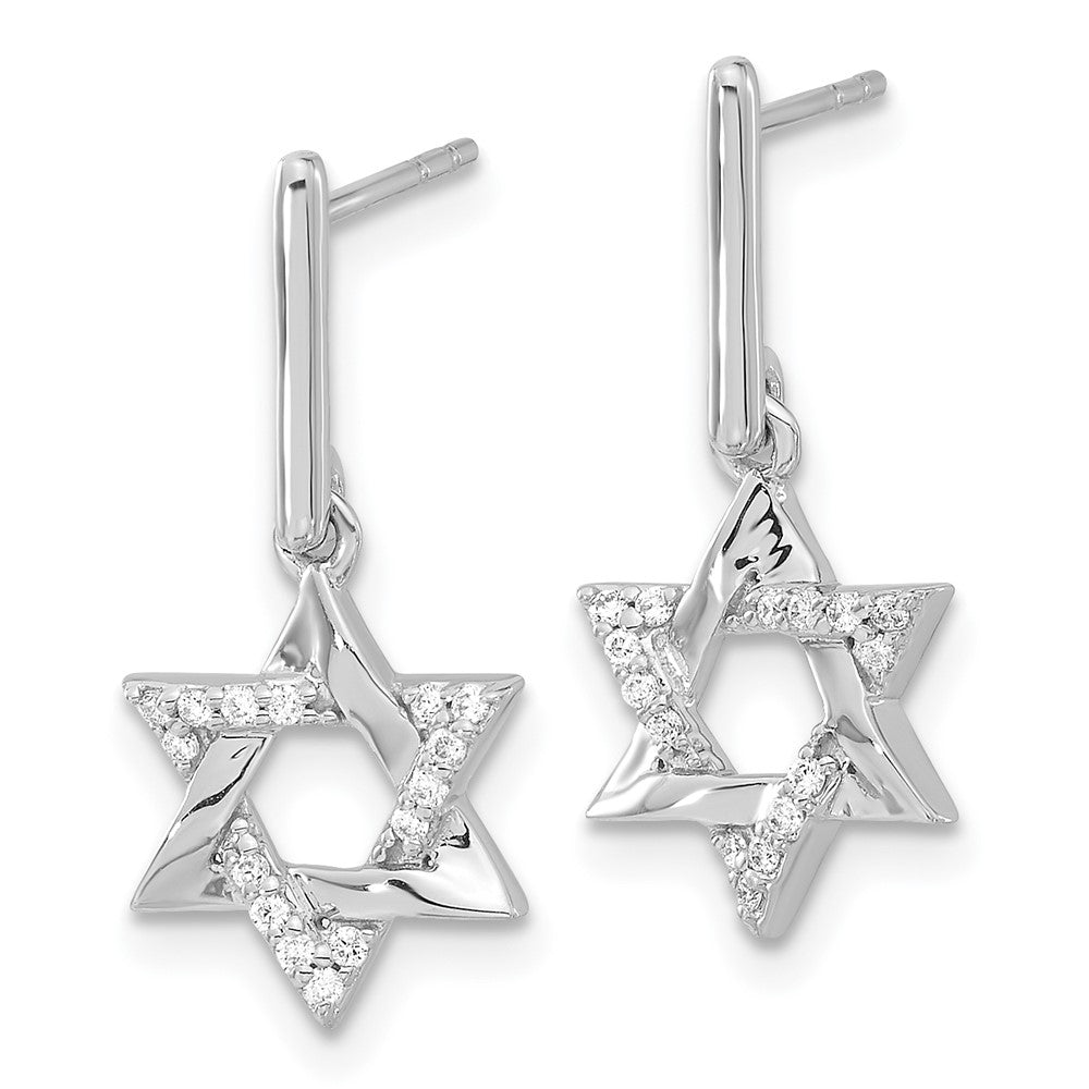 14k White Gold Real Diamond Star of David Dangle Earrings