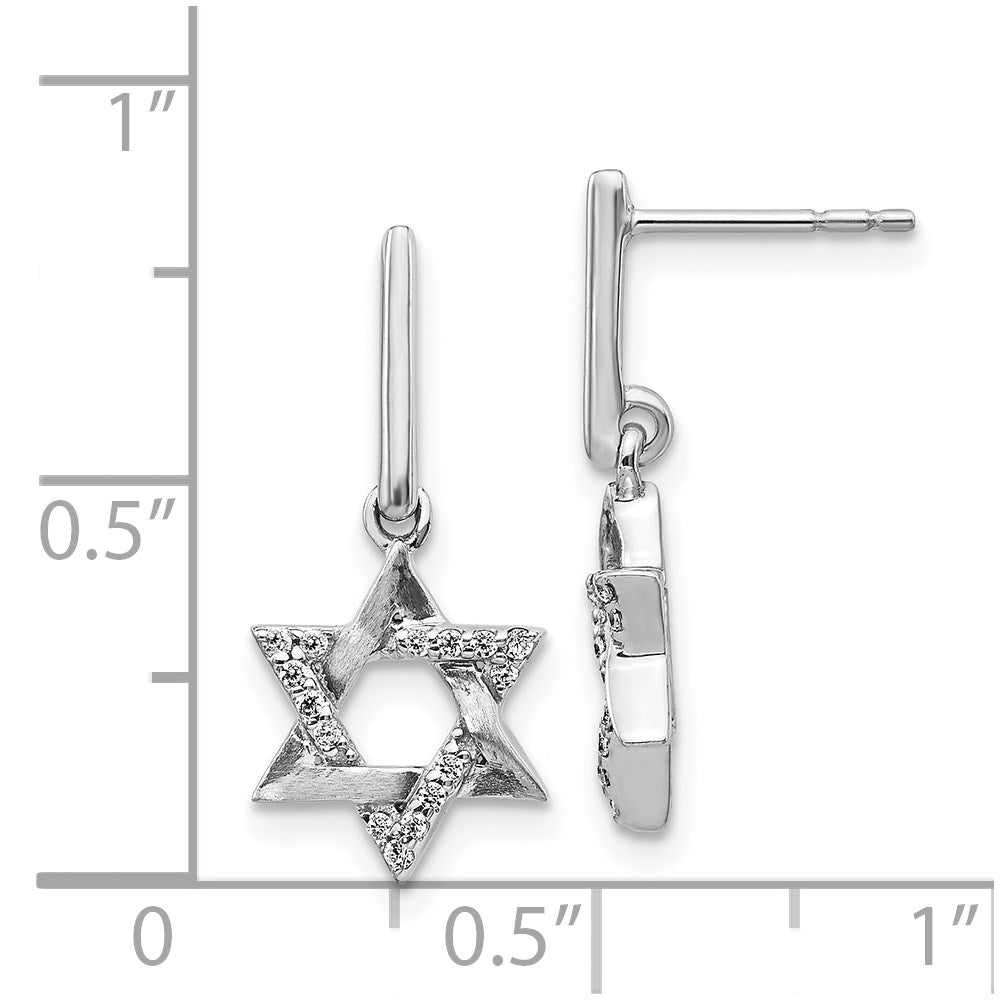 14k White Gold Real Diamond Star of David Dangle Earrings