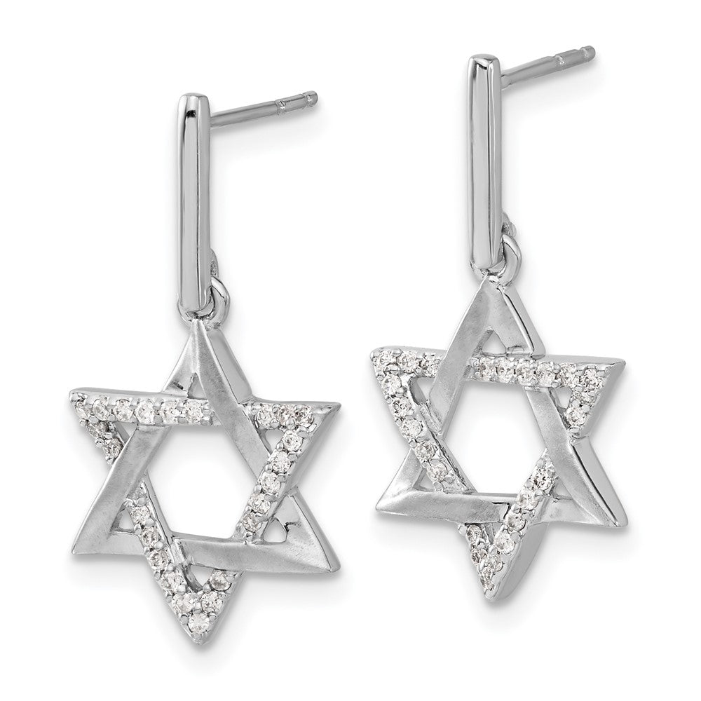 14k White Gold Real Diamond Star of David Dangle Earrings