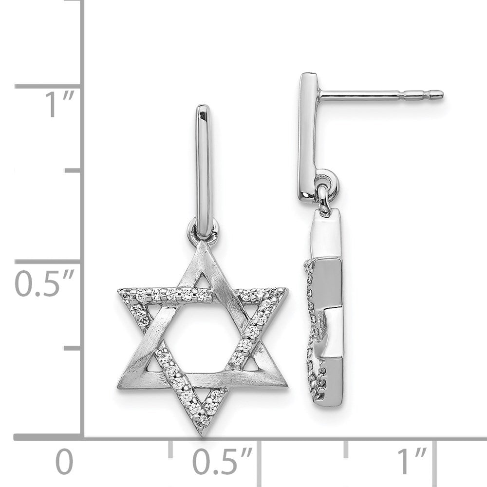 14k White Gold Real Diamond Star of David Dangle Earrings