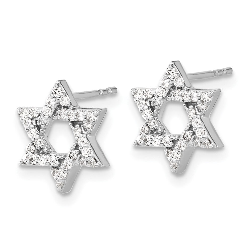 Solid 14k White Gold Simulated CZ Star of David Earrings