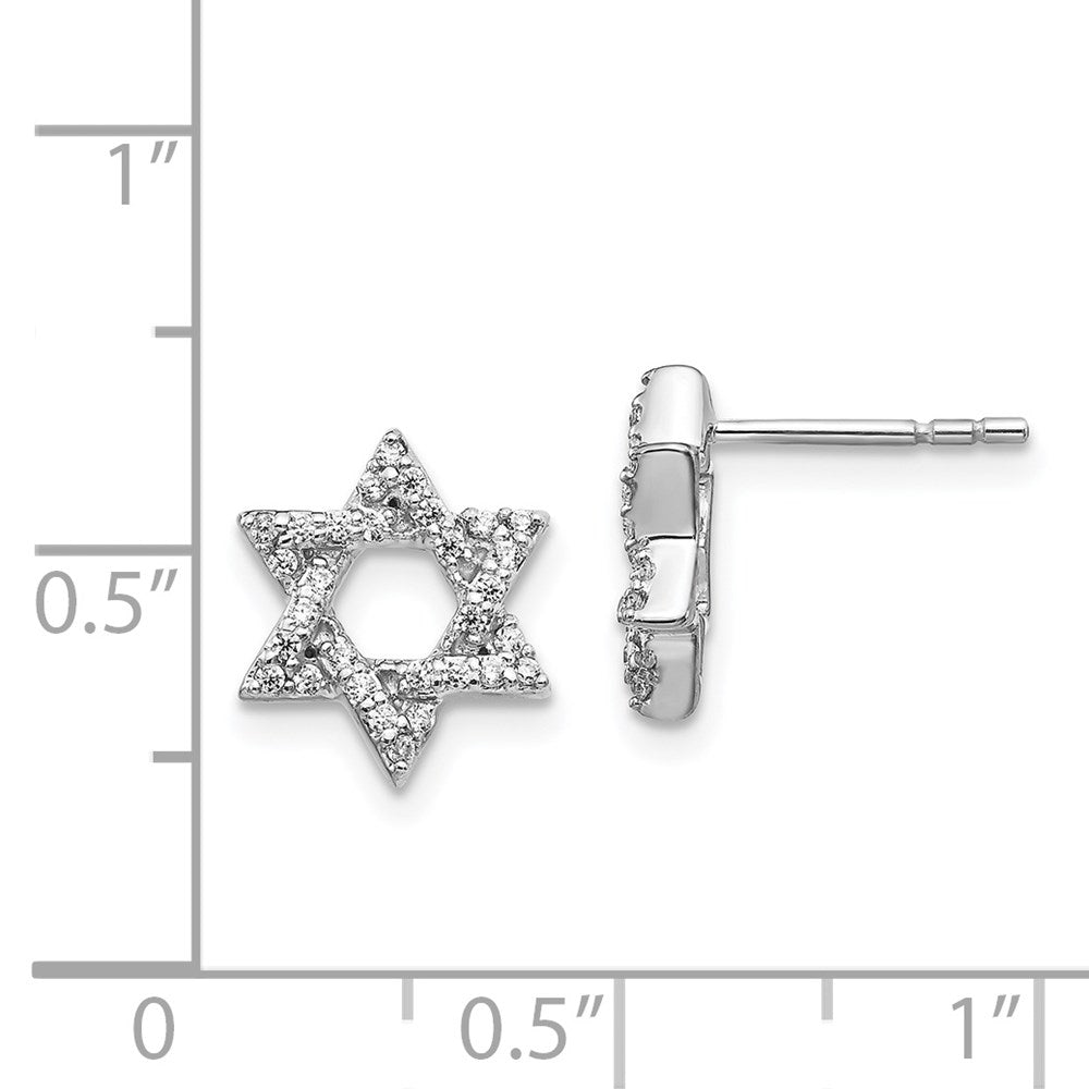 Solid 14k White Gold Simulated CZ Star of David Earrings