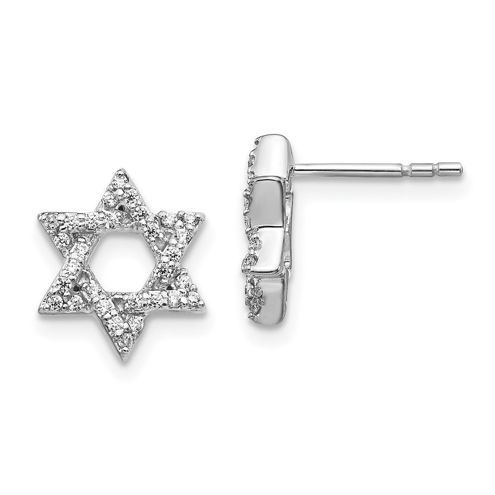 Solid 14k White Gold Simulated CZ Star of David Earrings