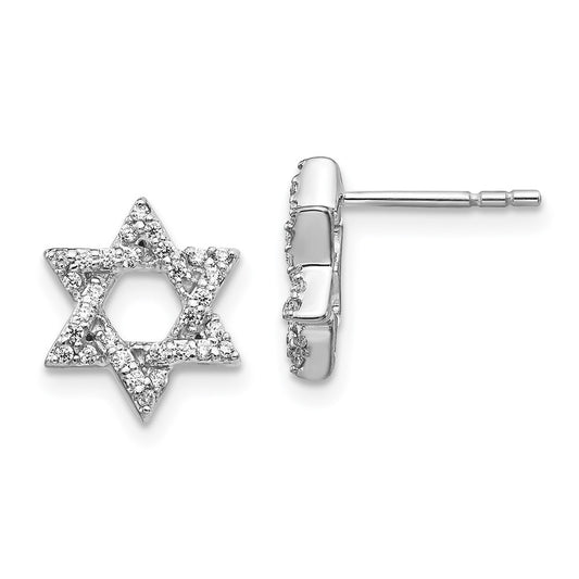 14k White Gold Real Diamond Star of David Earrings