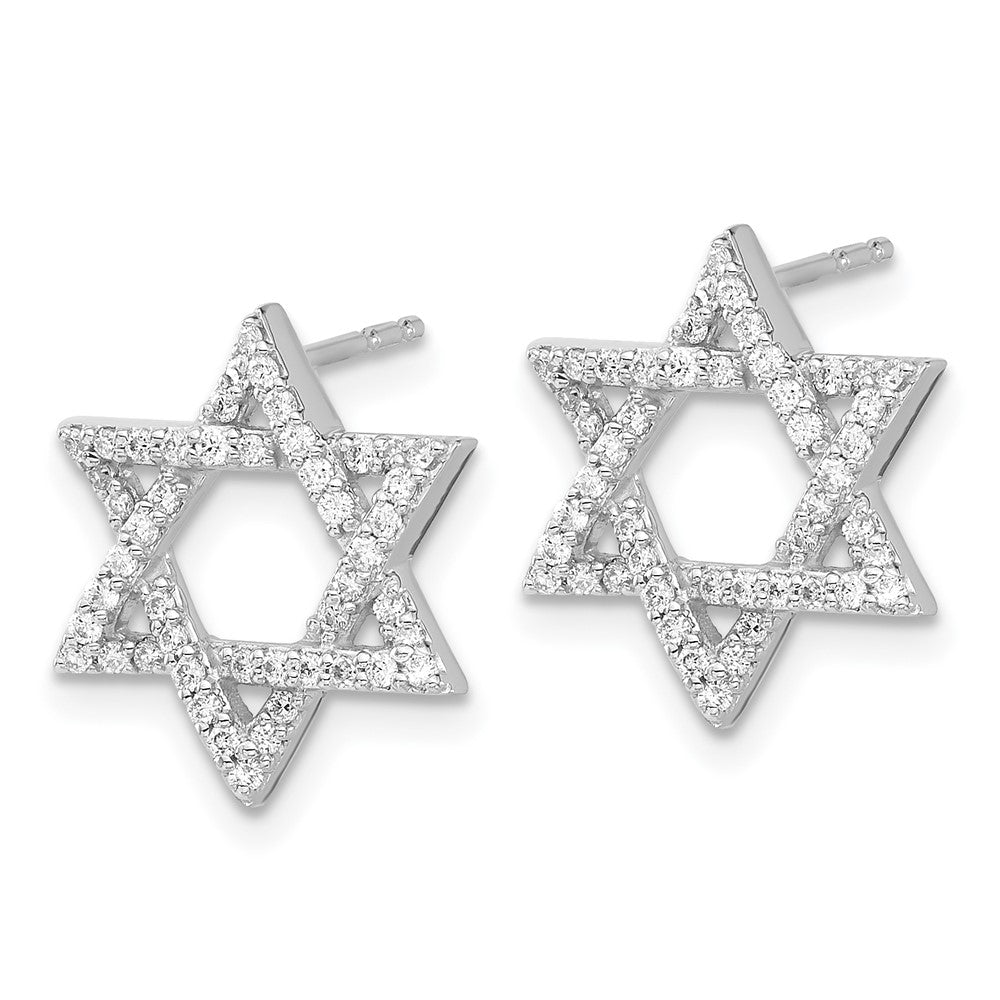 14k White Gold Real Diamond Star of David Earrings