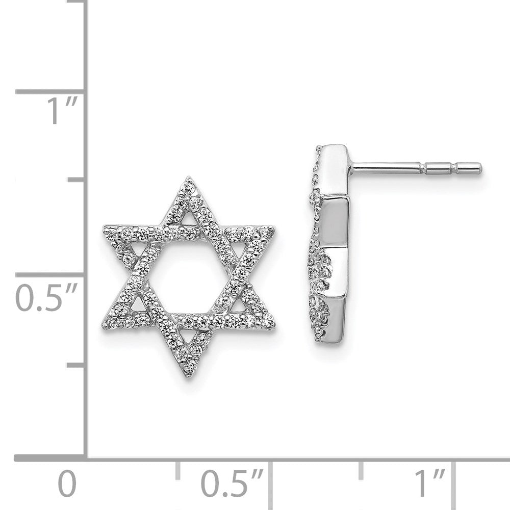 14k White Gold Real Diamond Star of David Earrings