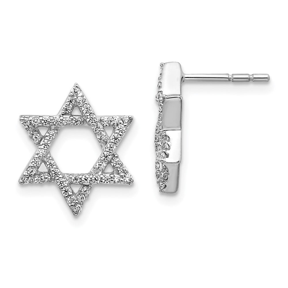 14k White Gold Real Diamond Star of David Earrings