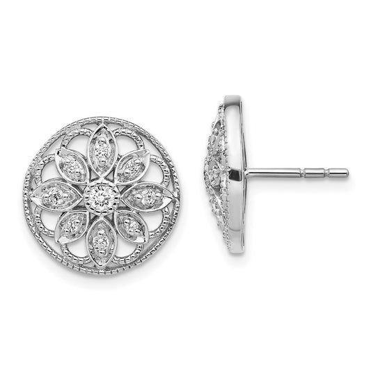 14k White Gold Real Diamond Fancy Floral Earrings