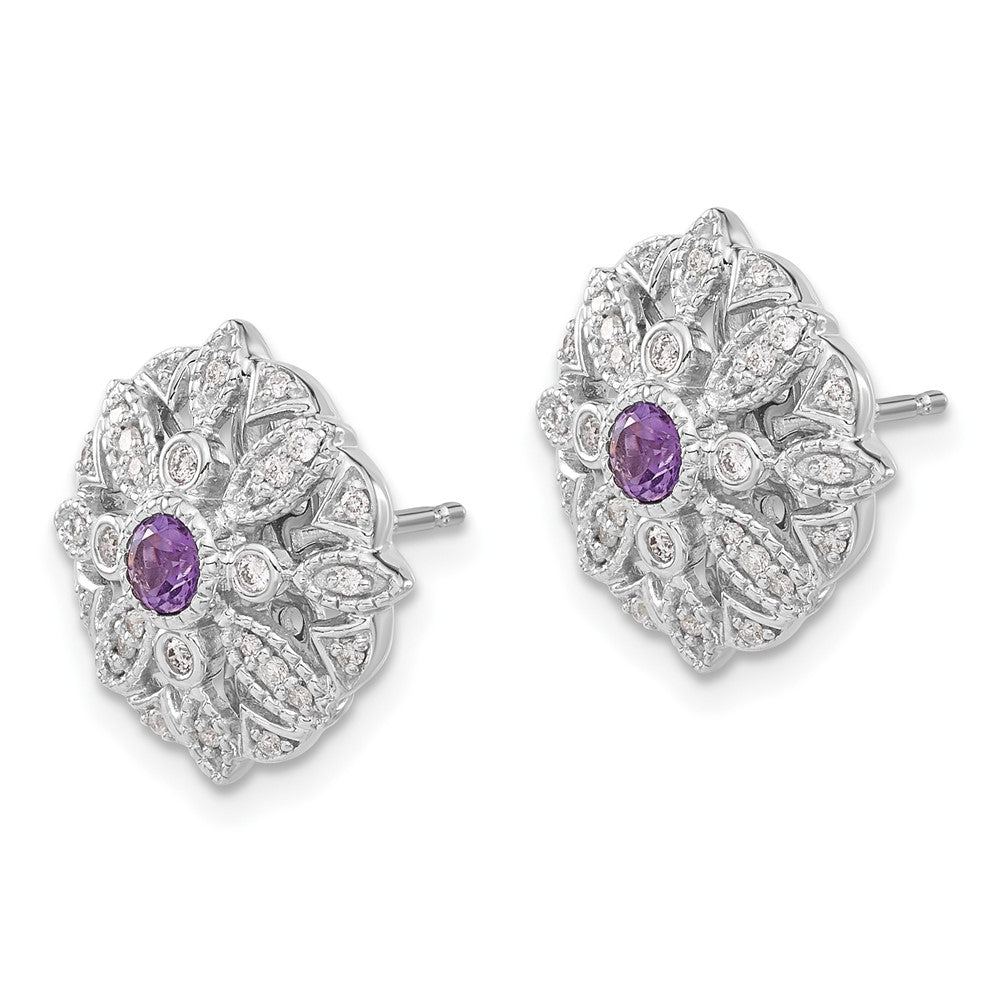 14k White Gold Real Diamond and Amethyst Fancy Earrings