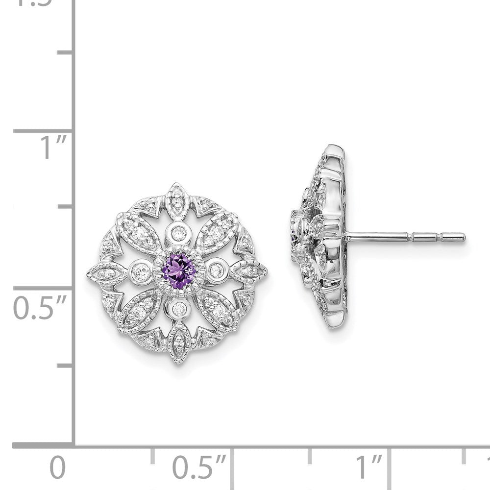 14k White Gold Real Diamond and Amethyst Fancy Earrings