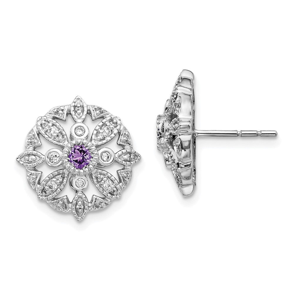 14k White Gold Real Diamond and Amethyst Fancy Earrings