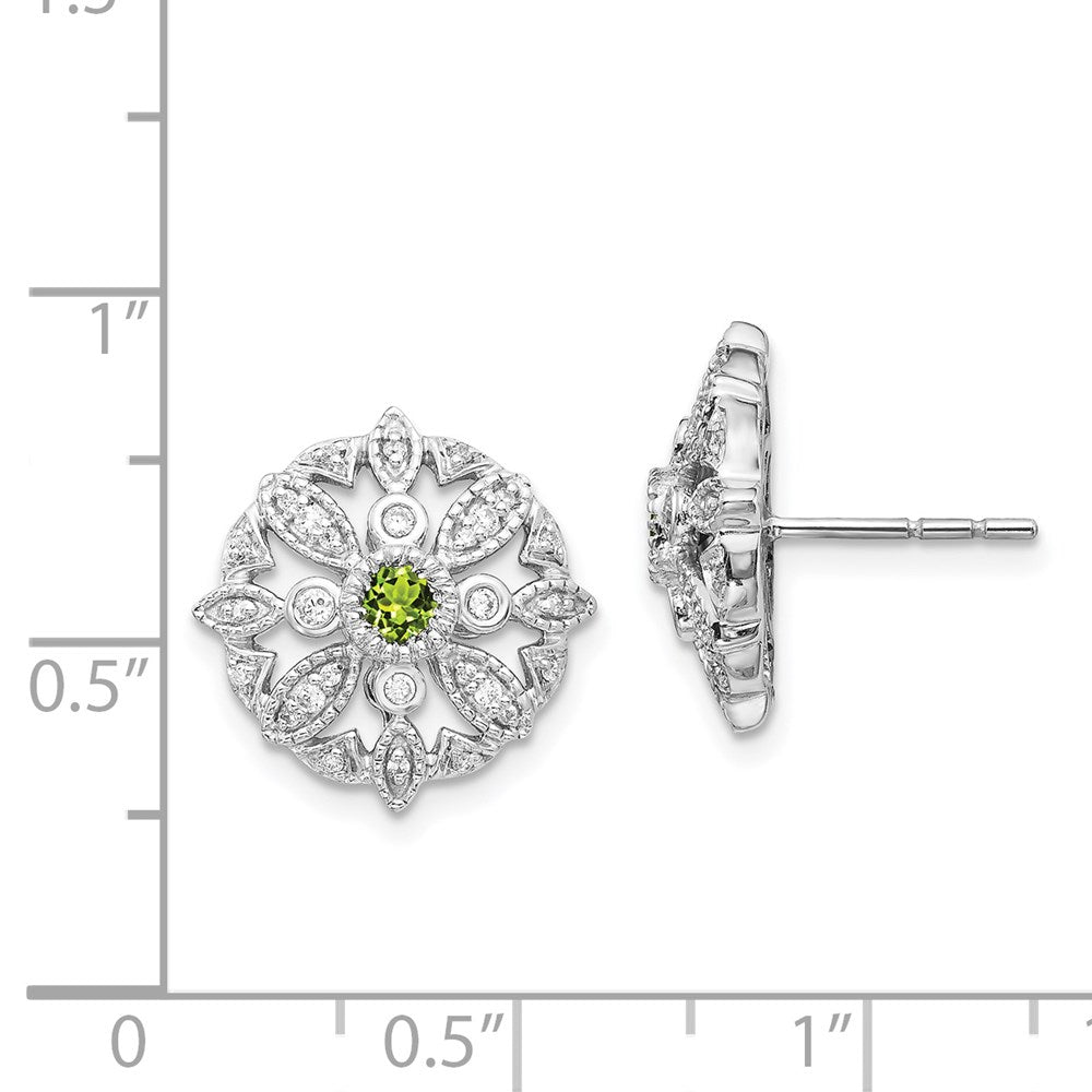 Solid 14k White Gold Simulated CZ & Peridot Fancy Earrings