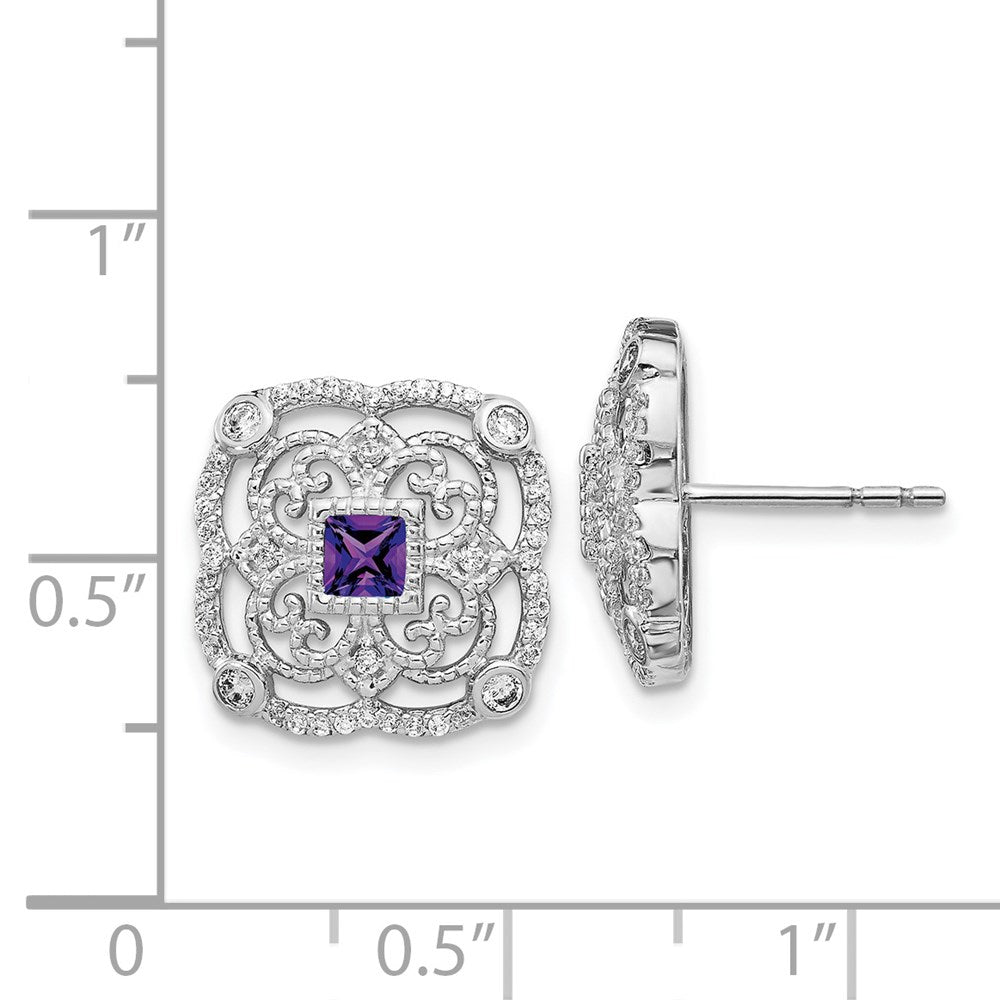 14k White Gold Real Diamond and Amethyst Fancy Earrings