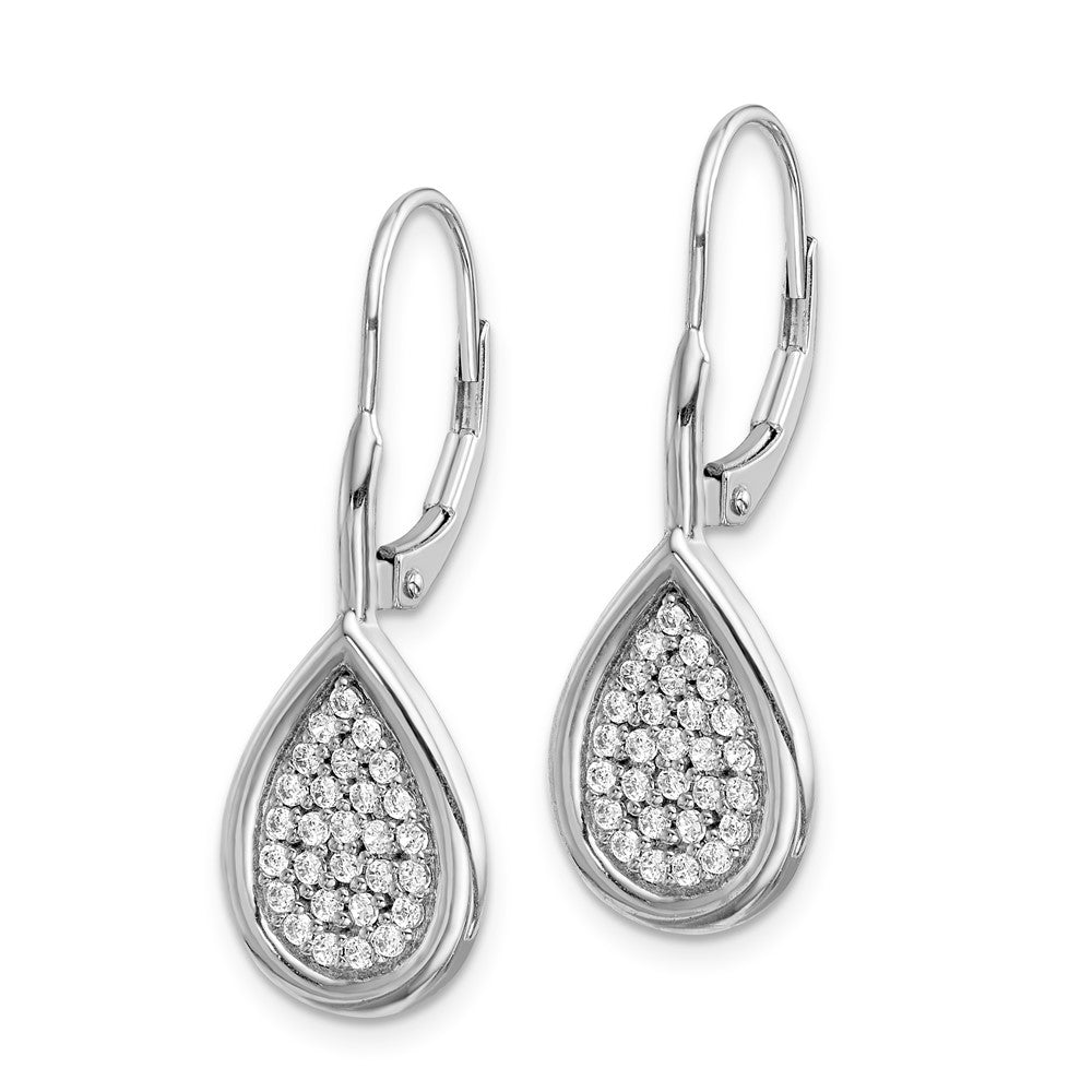 Solid 14k White Gold Simulated CZ Fancy Teardrop LeverbacK Earrings