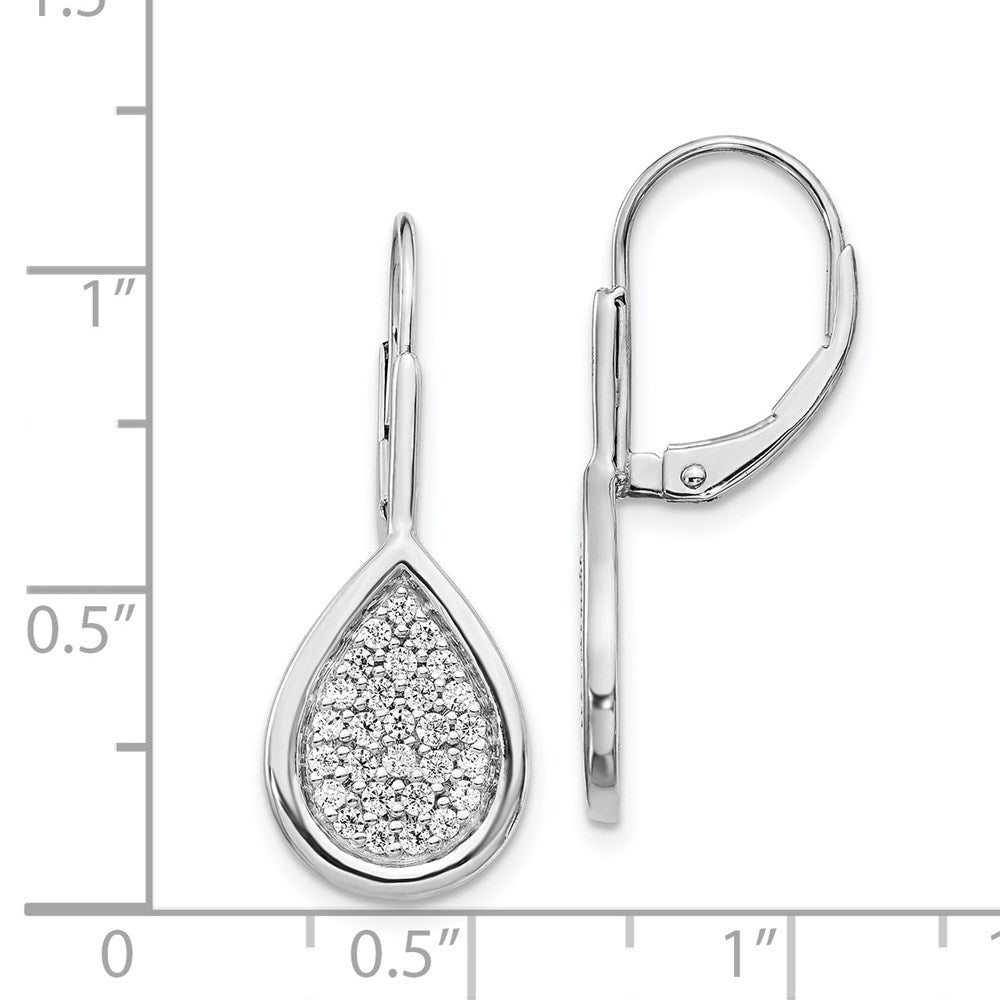 Solid 14k White Gold Simulated CZ Fancy Teardrop LeverbacK Earrings