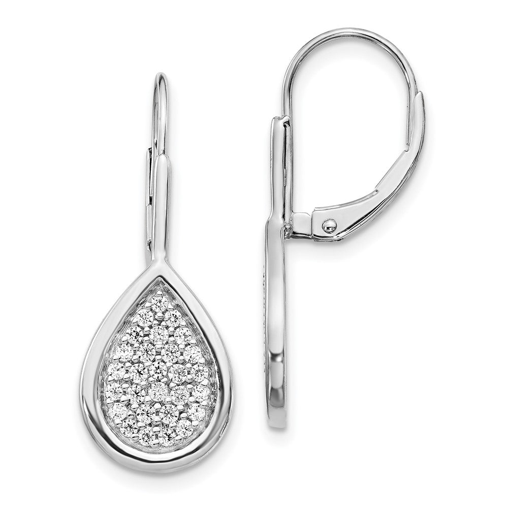 Solid 14k White Gold Simulated CZ Fancy Teardrop LeverbacK Earrings