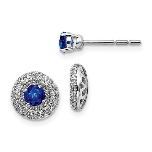 Solid 14k White Gold Simulated CZ and Sapphire Stud w/JacKet Earrings