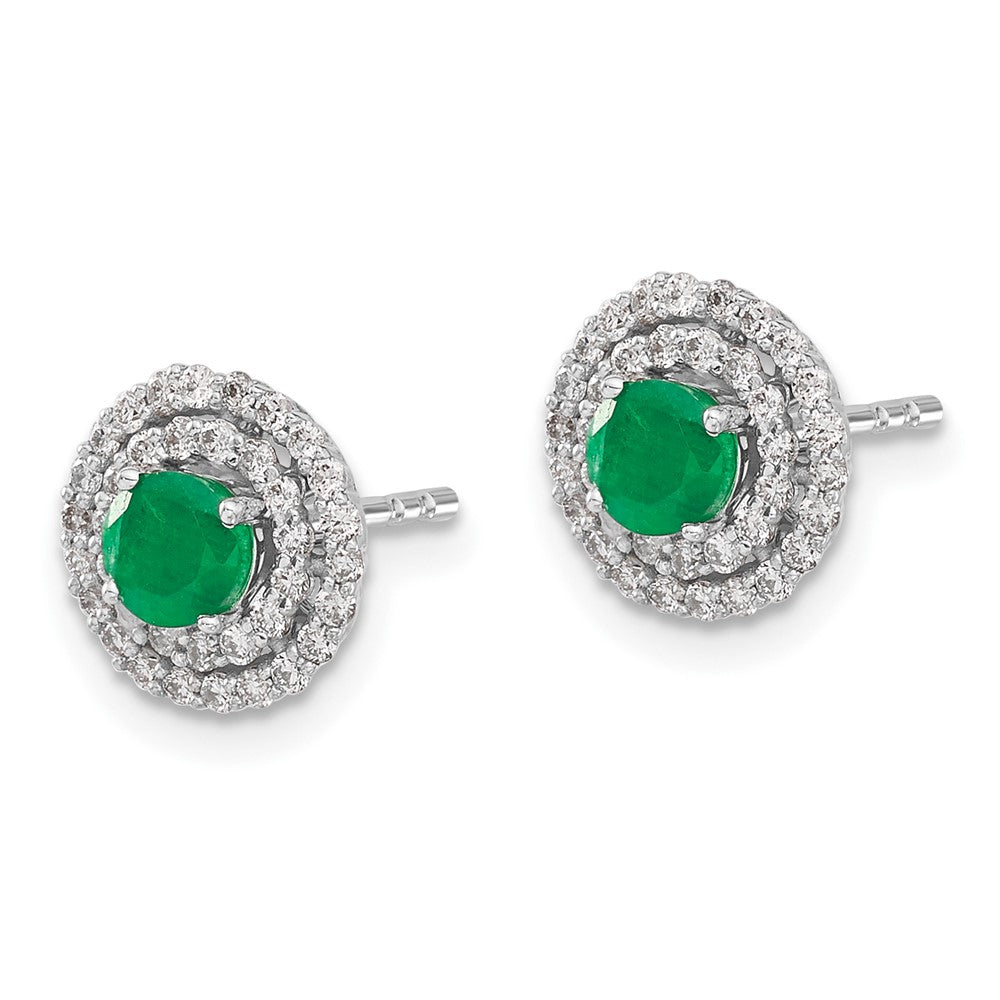 14k White Gold Real Diamond and Emerald Stud w/ Jacket Earrings