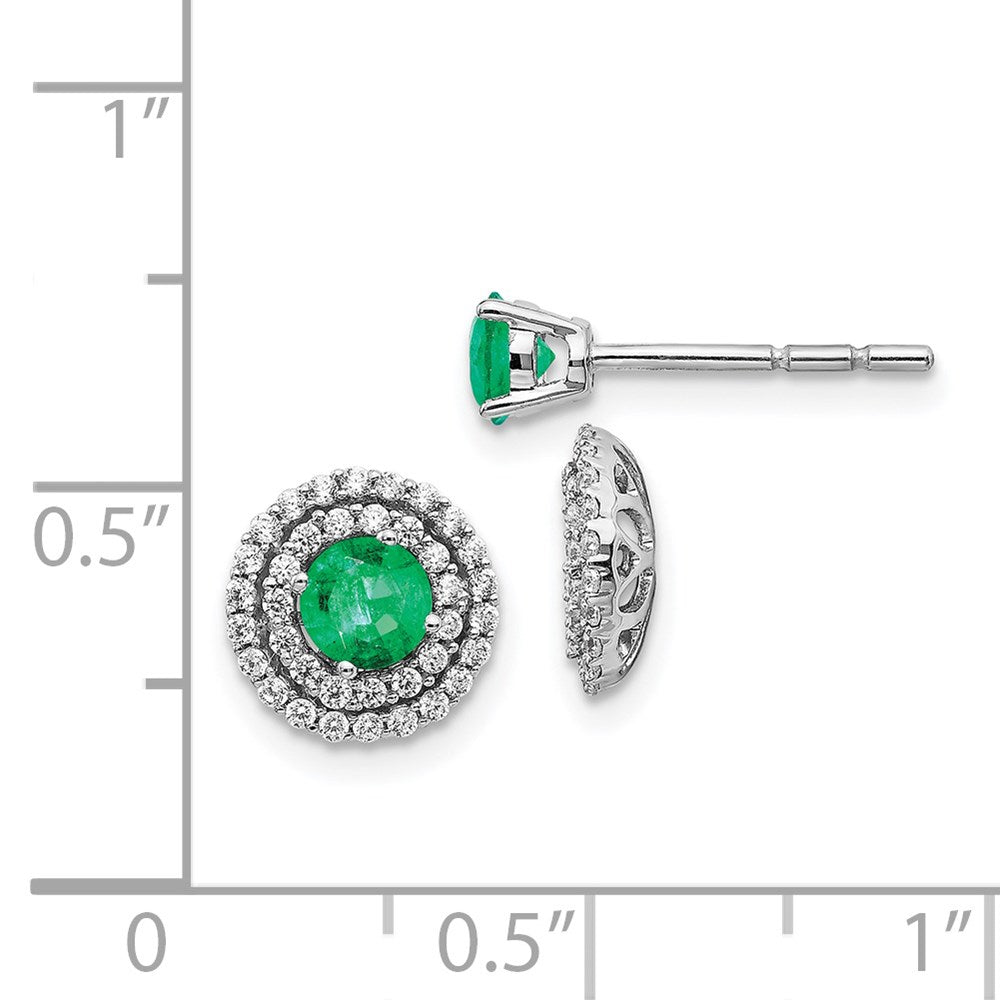 14k White Gold Real Diamond and Emerald Stud w/ Jacket Earrings