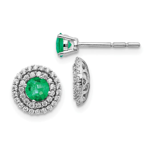 14k White Gold Real Diamond and Emerald Stud w/ Jacket Earrings