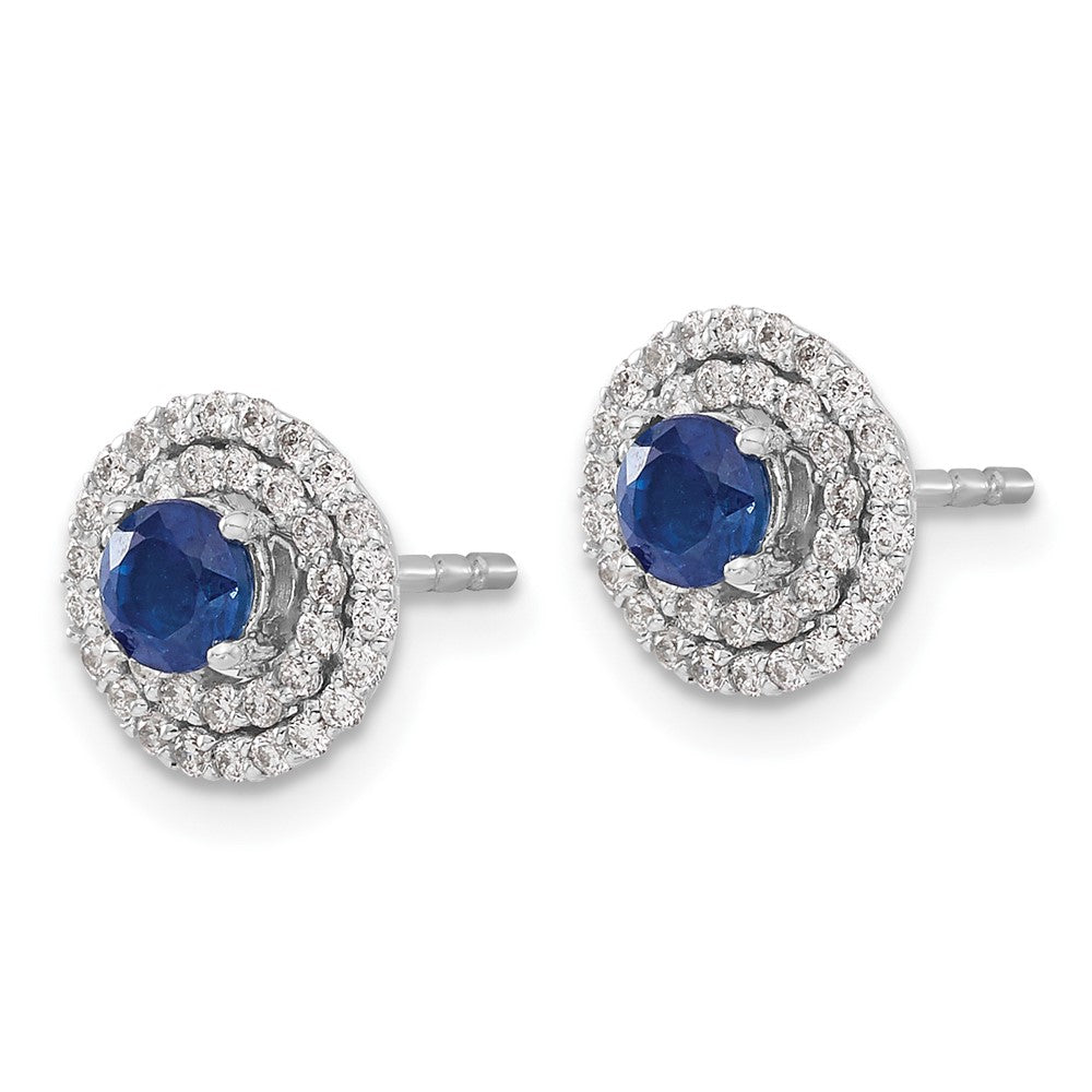 Solid 14k White Gold Simulated CZ and Sapphire Stud w/ JacKet Earrings