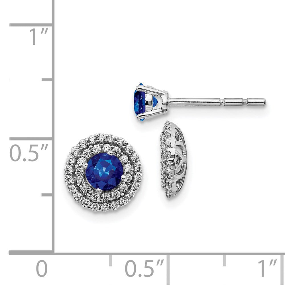 Solid 14k White Gold Simulated CZ and Sapphire Stud w/ JacKet Earrings