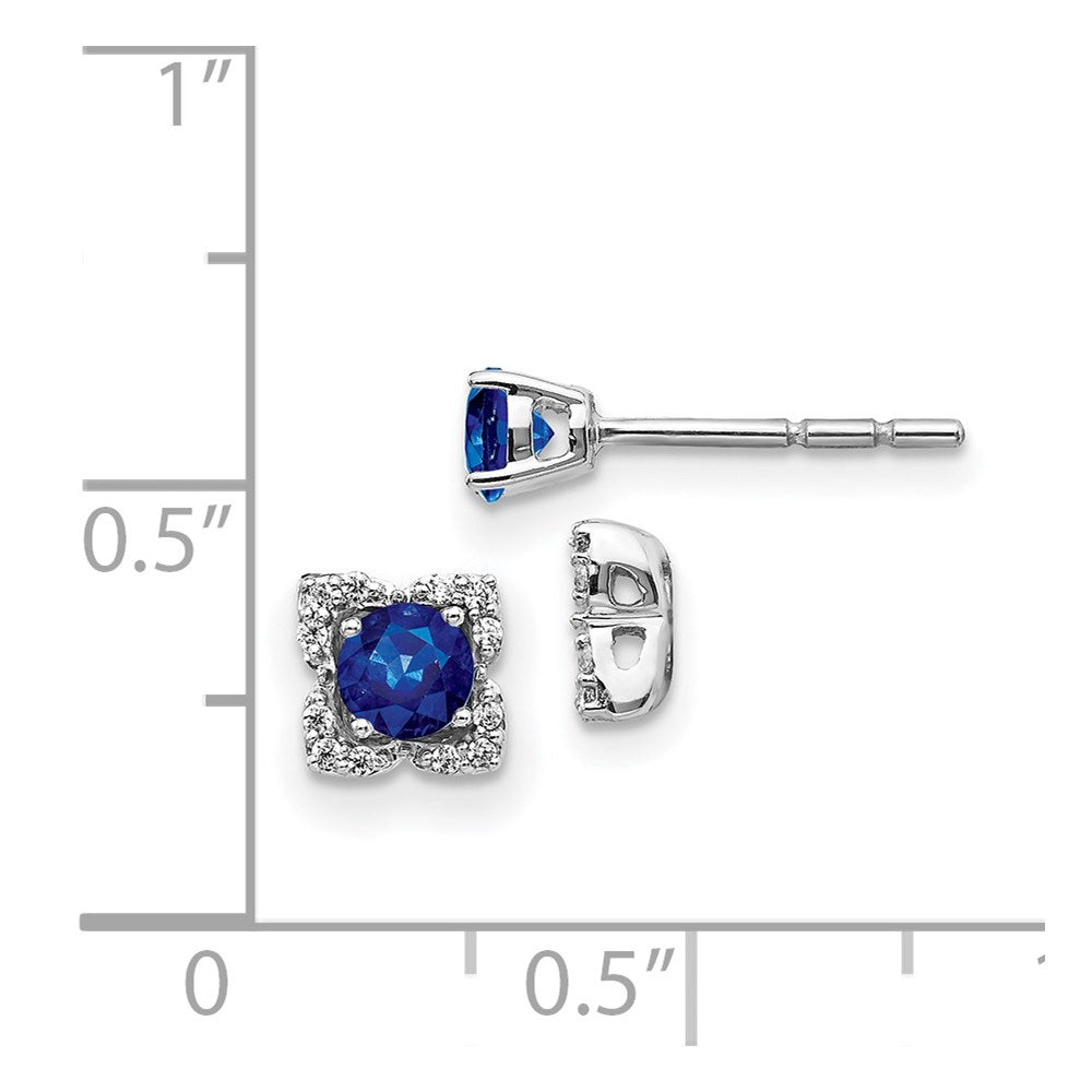 14k White Gold Real Diamond and Sapphire Stud w/Jacket Earrings