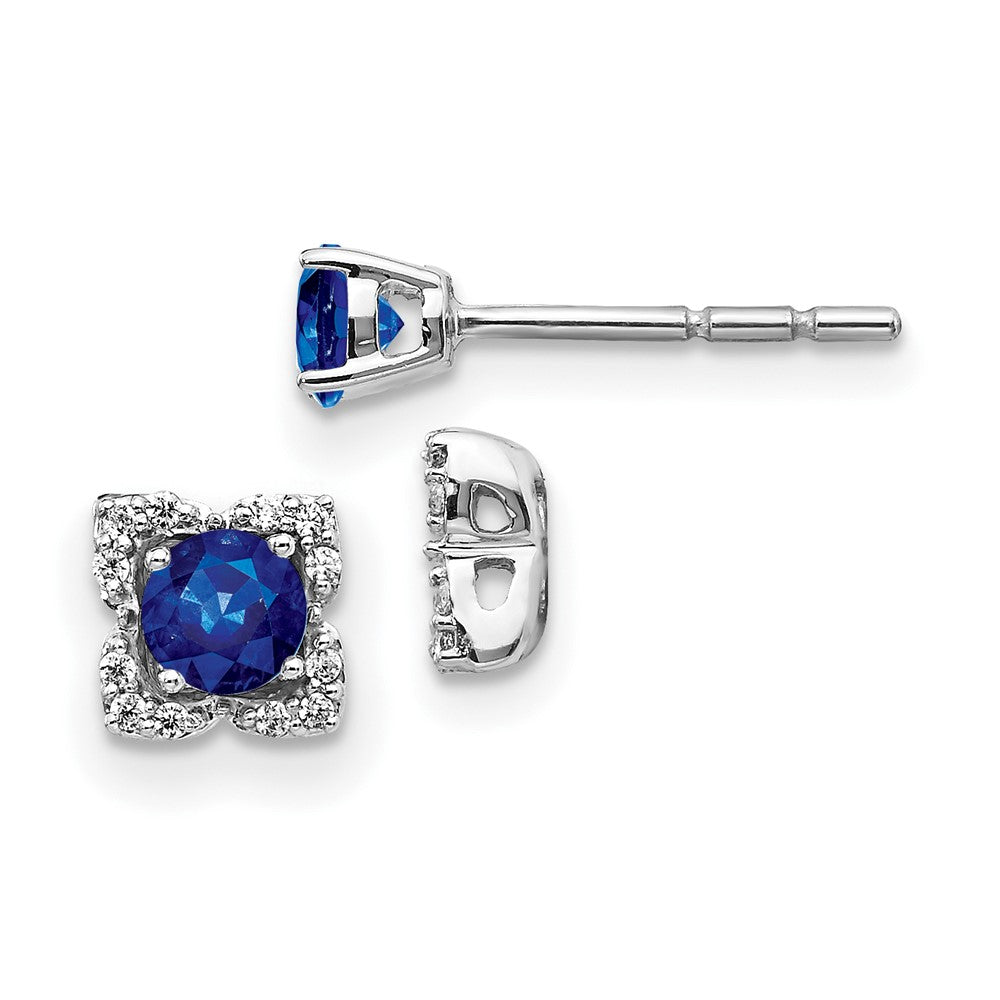 14k White Gold Real Diamond and Sapphire Stud w/Jacket Earrings