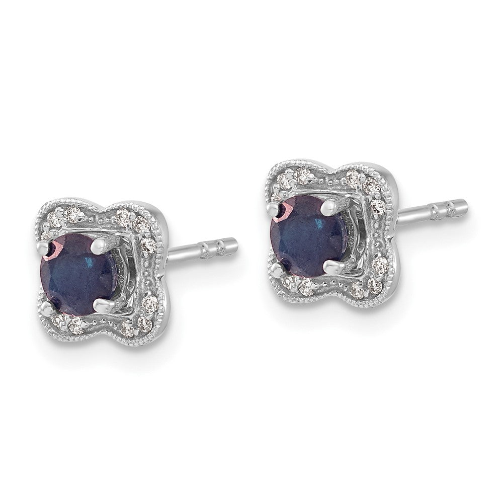 14k White Gold Real Diamond and Sapphire Stud w/Jacket Earrings