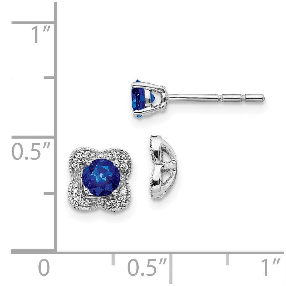 14k White Gold Real Diamond and Sapphire Stud w/Jacket Earrings