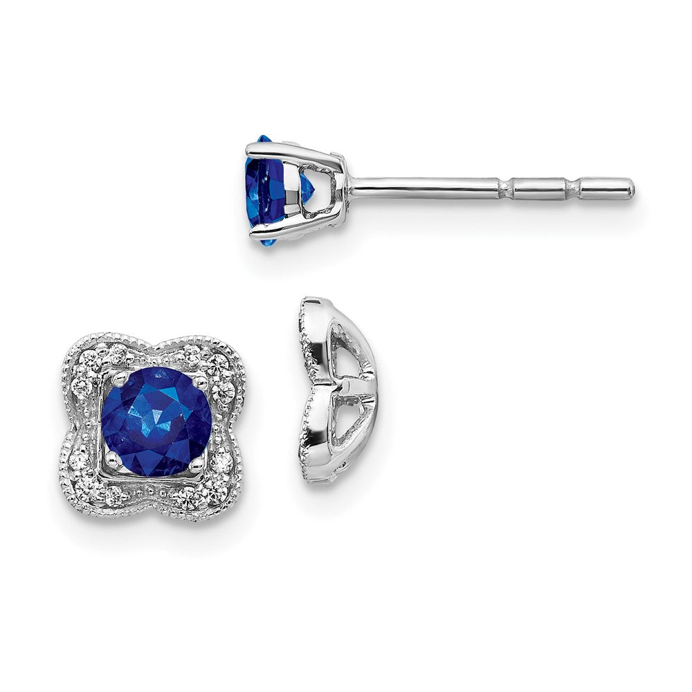 14k White Gold Real Diamond and Sapphire Stud w/Jacket Earrings