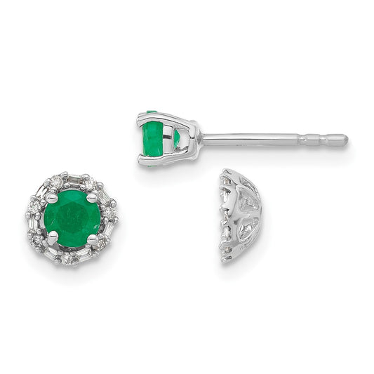 14k White Gold Real Diamond and Emerald Stud w/ Jacket Earrings