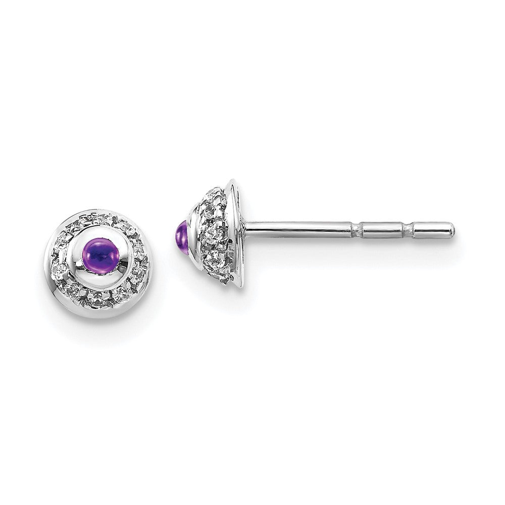 14k White Gold Real Diamond and Cabochon Amethyst Earrings