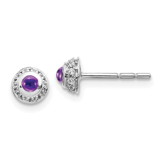 14k White Gold Real Diamond and Cabochon Amethyst Earrings