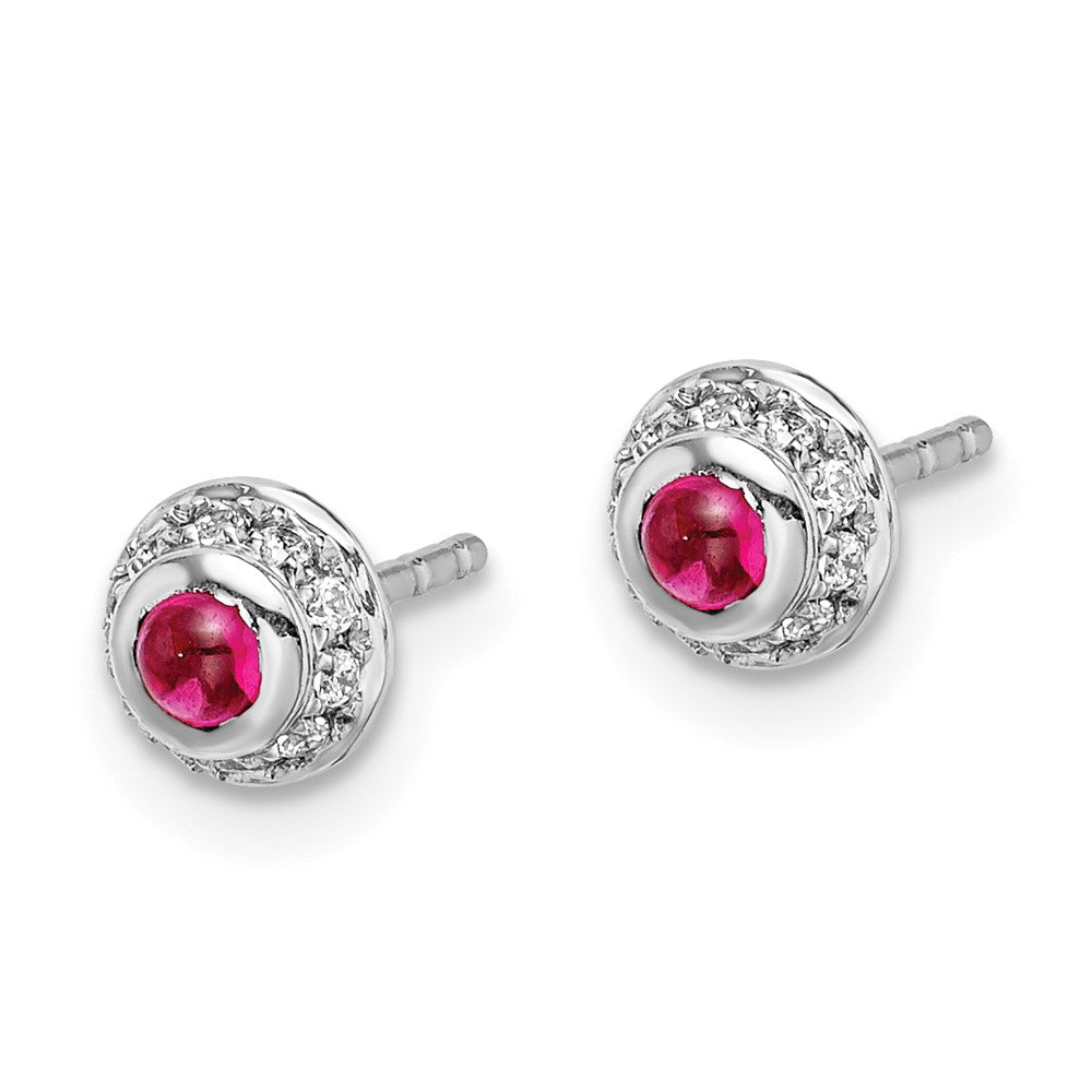 14k White Gold Real Diamond and Cabochon Ruby Earrings